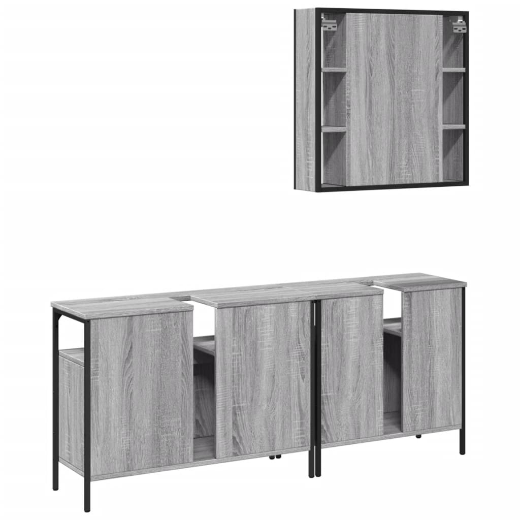 vidaXL 3dílný set koupelnových skříněk šedý sonoma kompozitní dřevo
