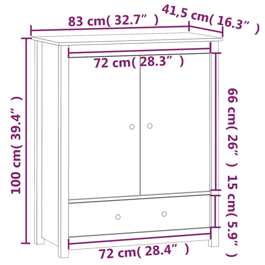 vidaXL Skříň highboard černá 83 x 41,5 x 100 cm masivní borové dřevo