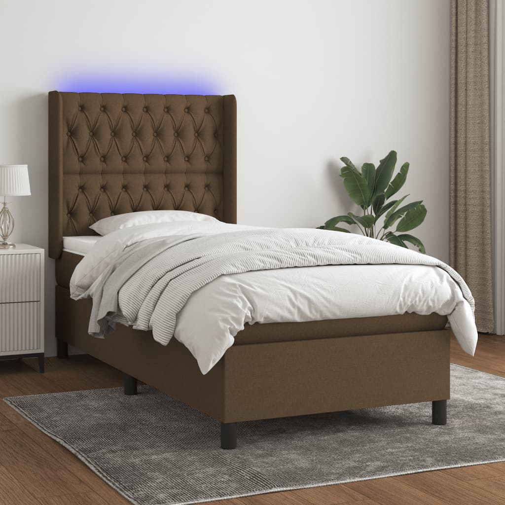 vidaXL Box spring postel s matrací a LED tmavě hnědá 100x200 cm textil