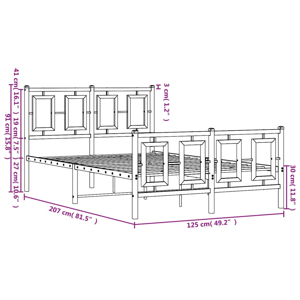 vidaXL Kovový rám postele s hlavovým a nožním čelem černý 120 x 200 cm