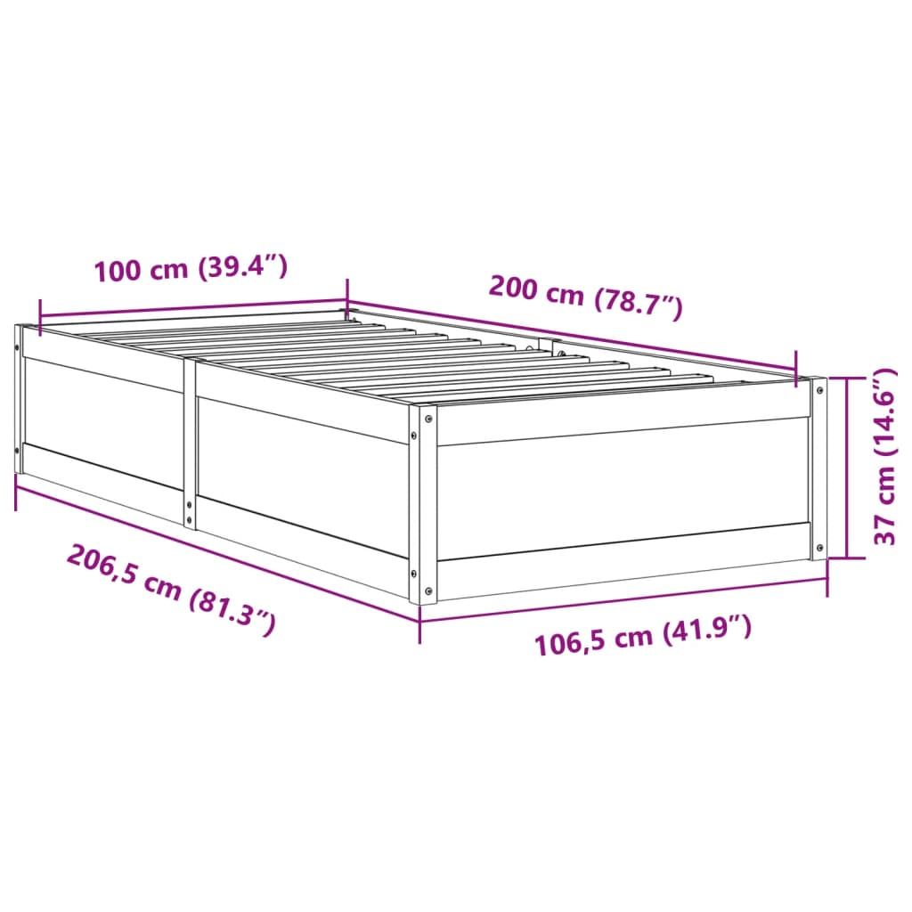 vidaXL Postel bez matrace bílá 100 x 200 cm masivní borovice