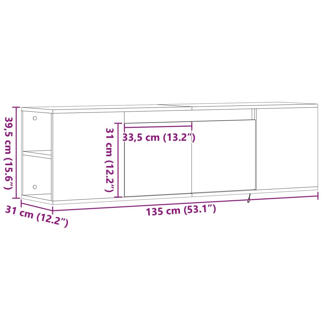 vidaXL Nástěnná TV skříňka s LED osvětlením dub sonoma 135x31x39,5 cm