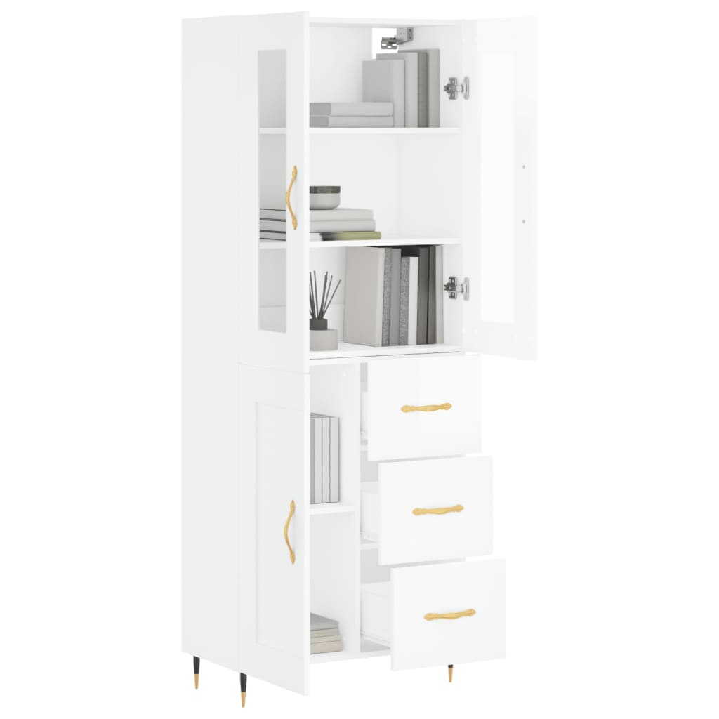 vidaXL Skříň highboard lesklá bílá 69,5 x 34 x 180 cm kompozitní dřevo