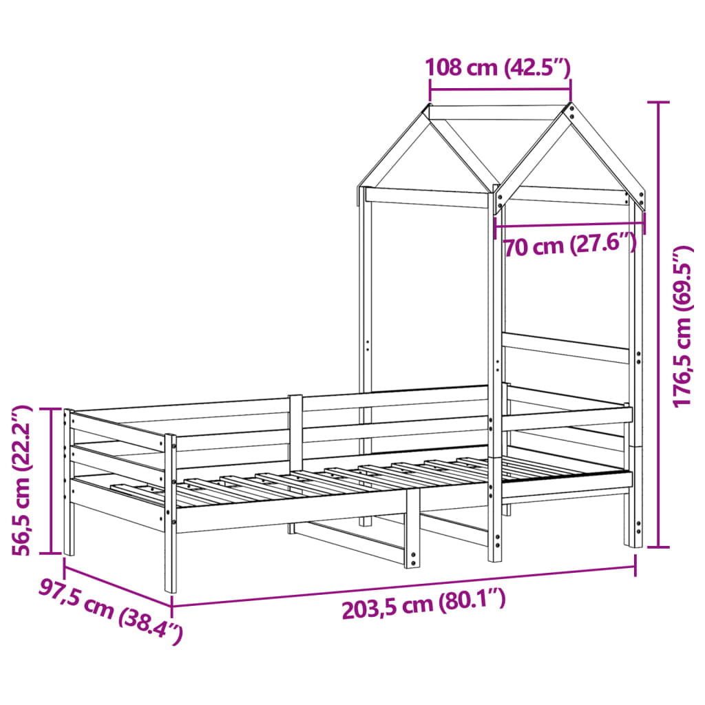 vidaXL Válenda se střechou bílá 90 x 200 cm masivní borové dřevo