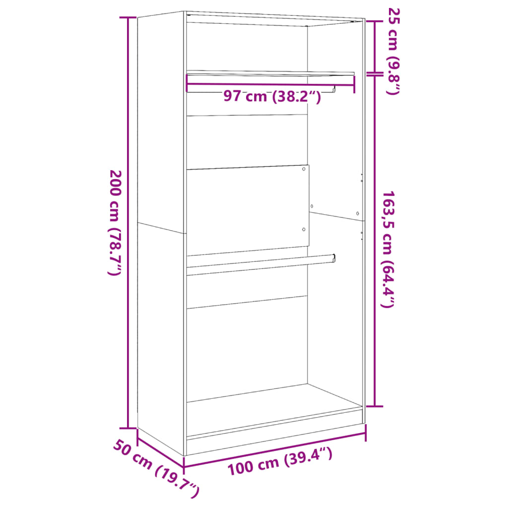 vidaXL Šatní skříň betonově šedá 100 x 50 x 200 cm dřevotříska